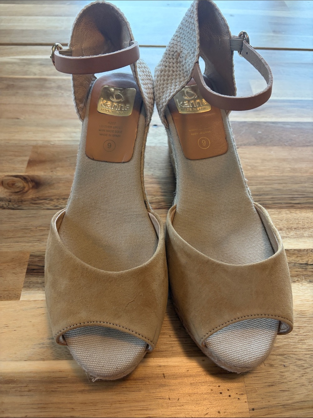 kanna Beige Tan Wedge Sandals with Ankle Strap